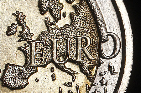 The map of Europe is featured on the face of a two Euro coin.