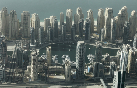 Aerial view of Dubai Marina.