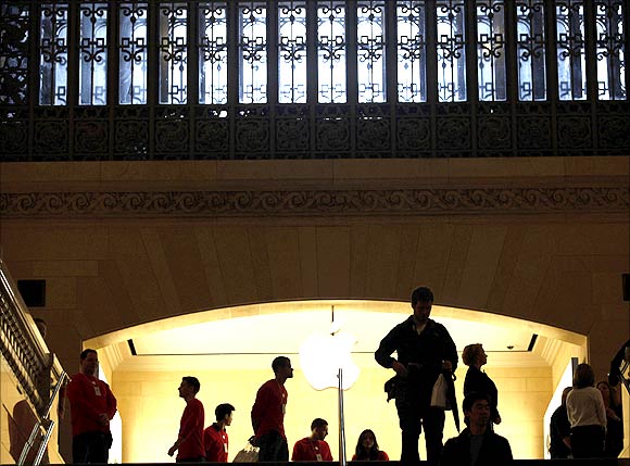 The newest Apple Store is seen atop steps on the East Balcony of New York City's Grand Central Station.