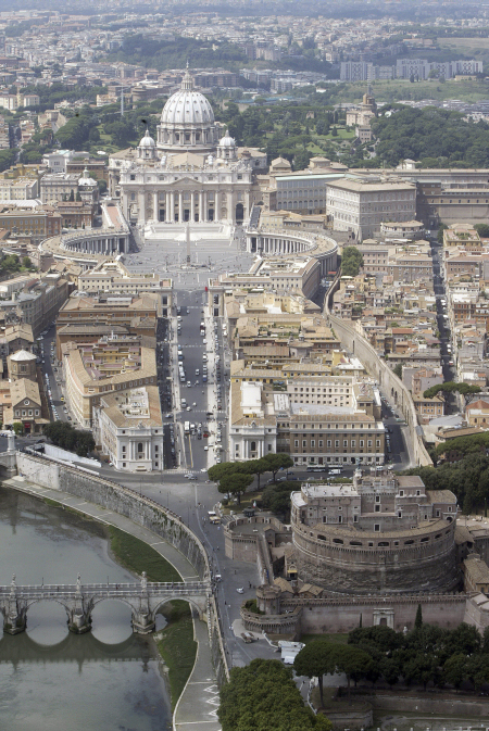 An aerial view of St Peter's square in Rome.
