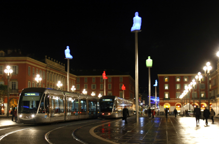 Trams on Massena square in Nice.