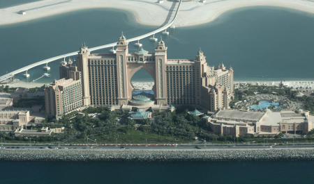 Aerial view of the Atlantis Hotel in Dubai.