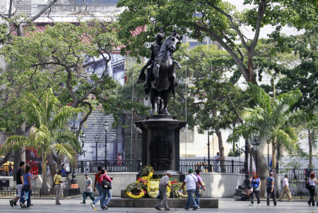 Statue of national hero Simon Bolivar at central Plaza Bolivar Square in Caracas.
