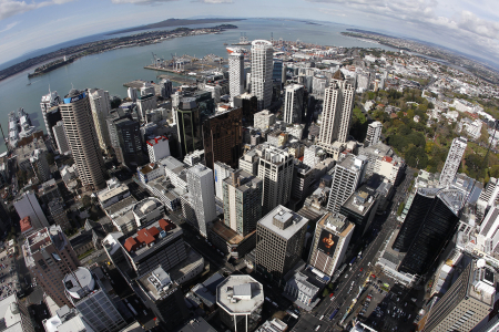A general view of Auckland City from atop the Sky Tower.