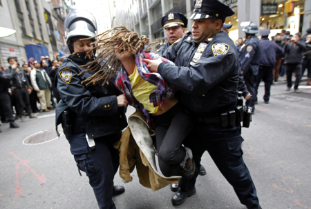 A protestor is arrested at the Occupy Wall Street demonstration in New York City.
