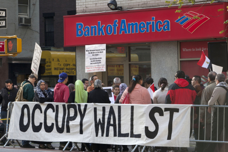 Protestors say multinational banks are undemocratic.