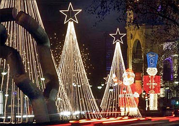The Kurfuerstendamm boulevard in the German capital Berlin is lit up during Christmas.