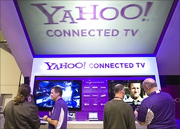 The Yahoo Connected TV booth is shown during the 2011 International Consumer Electronics Show (CES).