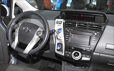The interior view of the Toyota Prius V.