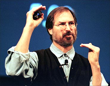 Steve Jobs talks during a presentation in November, 1999.