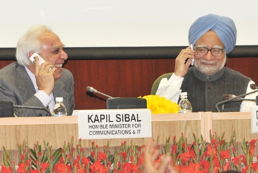 Prime Minister Manmohan Singh launching the Mobile Number Portability across India.