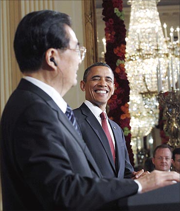 US President Barack Obama with Chinese President Hu.