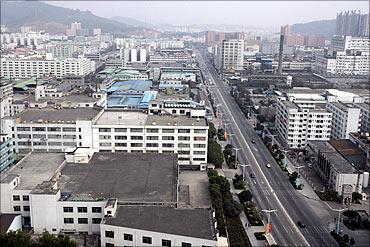 A view of factories in Dongguan's Changan town in the southern Chinese province of Guangdong.