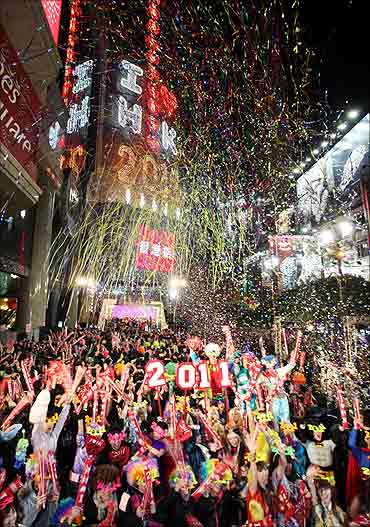 Revellers take part in New Year celebrations.