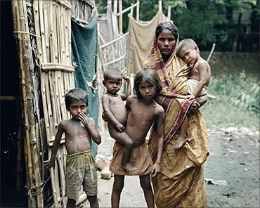 A poor family in India.
