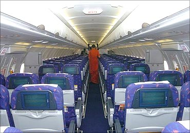 Inside an Air India flight.
