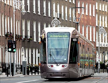One of many new trams known as the Luas service in South Dublin.