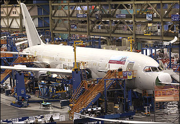 A 787 Dreamliner being manufactured for customer Japan Airlines.
