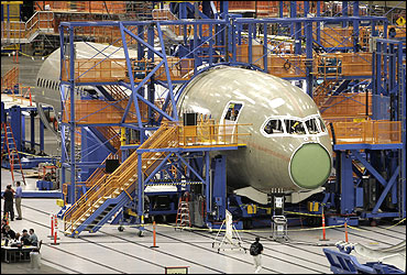 Final assembly of the first Boeing 787 Dreamliner takes place at the company's Everett, Washington plant.