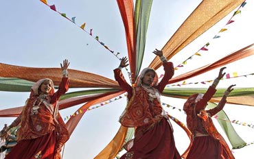 Girl perform the Garba during the Navratri celebrations in Ahmedabad, Gujarat.