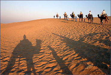 Camel ride in the Thar desert near Jaisalmer.