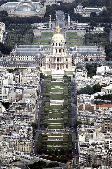 The Hotel des Invalides is seen in an aerial view of Paris.