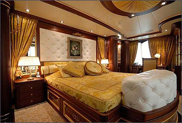 A luxurious stateroom in a yacht.
