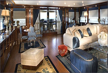 Main lounge of a Ferretti yacht.