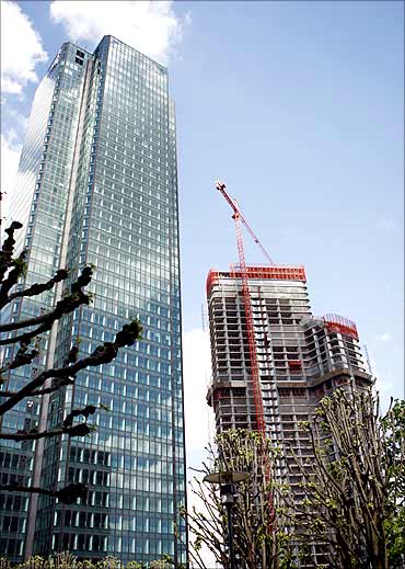 A new skyscraper is being built in the financial district of la Defense near Paris.