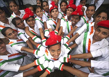 School girls perform during celebrations to mark India's Independence Day.
