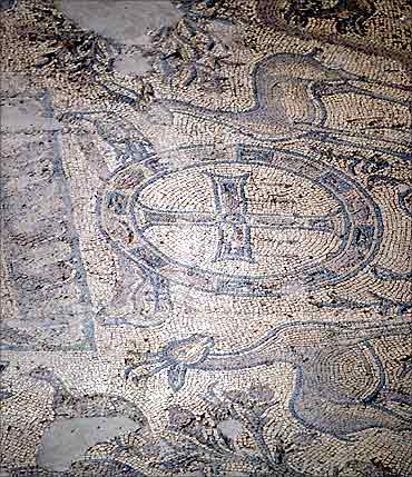 A view of a mosaic on the floor of the Western Church of the Qasr Libya museum complex near Al-Bayda.