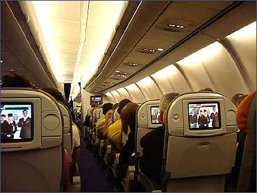 Economy Class aboard a Lufthansa Airbus A340-600.