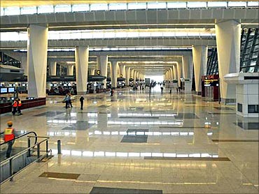 Delhi International Airport lounge.