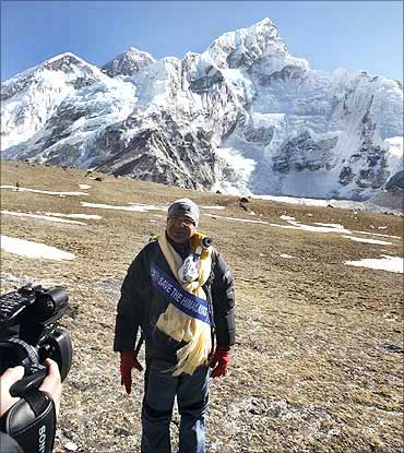 Nepali Prime Minister Madhav Kumar after a cabinet meeting at the Everest base camp.
