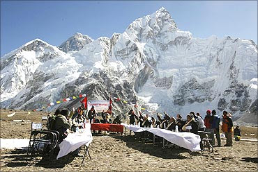 Nepal's cabinet at the Gorakshep camp to send a message on impact of global warming on Himalayas.