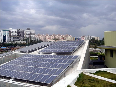 On site solar energy - photo voltaic panels generate electricity.
