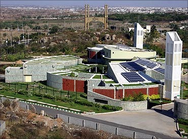 Aerial view of the CII Sohrabji Godrej Green Business Centre Building at Hyderabad.