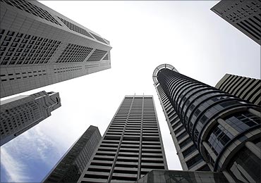 Skyscrapers of Singapore's Raffles Place financial district.