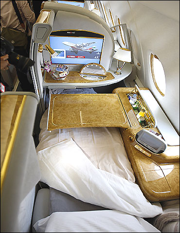 The first class section of the Emirates' Airbus A380.