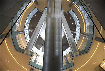 A view of escalators in the mall.