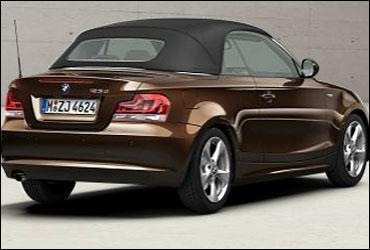 Rear view of a close top BMW 1 Series convertible.