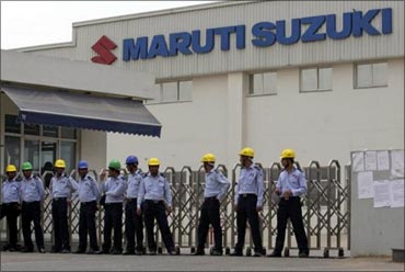Private security guards outside the Manesar plant.