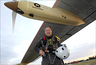 Pilot and CEO of Swiss solar-powered airplane, Solar Impulse Andre Borschberg at Paris.