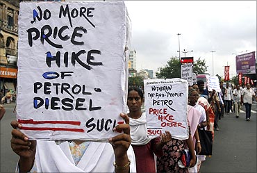 Protest against petrol price hike.
