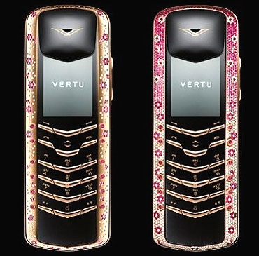 Pink gold plated Vertu mobiles.