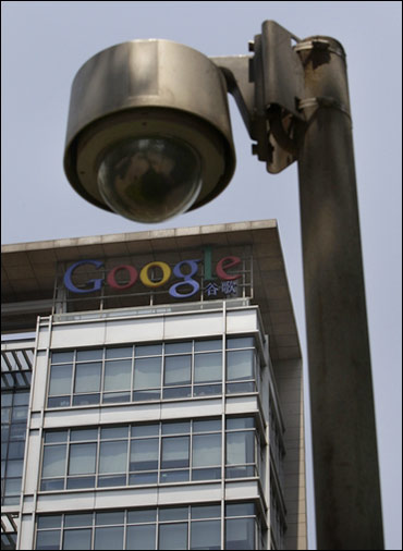A road surveillance camera in front of the former headquarters of Google China in Beijing.