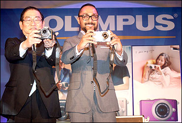 Olympus' senior manager, Asia Sales Group, Akira Fukui and Rahul Bose.