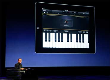 Scott Forstall, senior VP, iPhone Software, discusses the iPad2 which can be used as a musical tool.