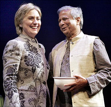 US Senator Hillary Rodham Clinton with Muhammad Yunus of Bangladesh.