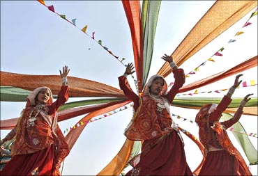 Women perform garba dance in Ahmedabad.